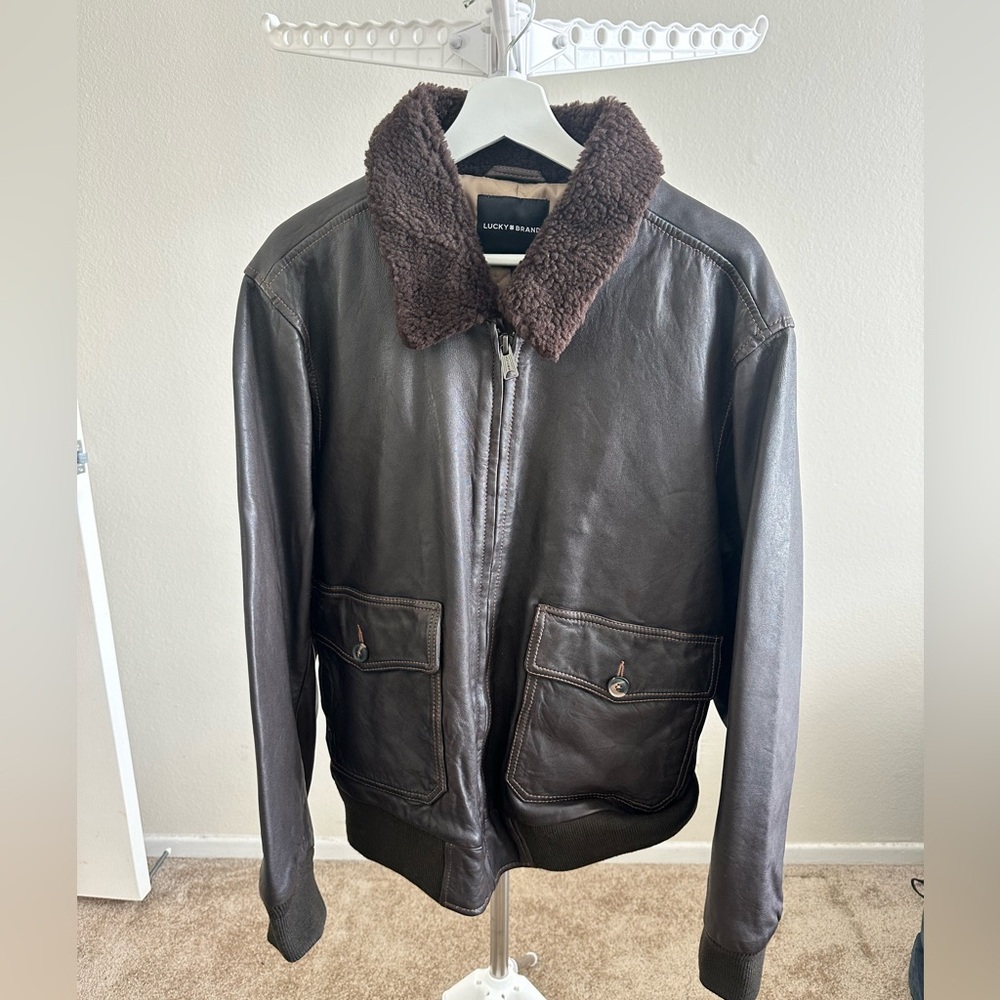 Lucky brand 100% leather aviator jacket